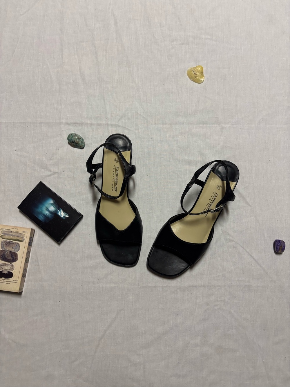Expressions Black Open-Toe Strappy Heels